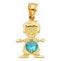 14KT REAL GOLD BOY PENDANT WITH DECEMBER BIRTH STONE