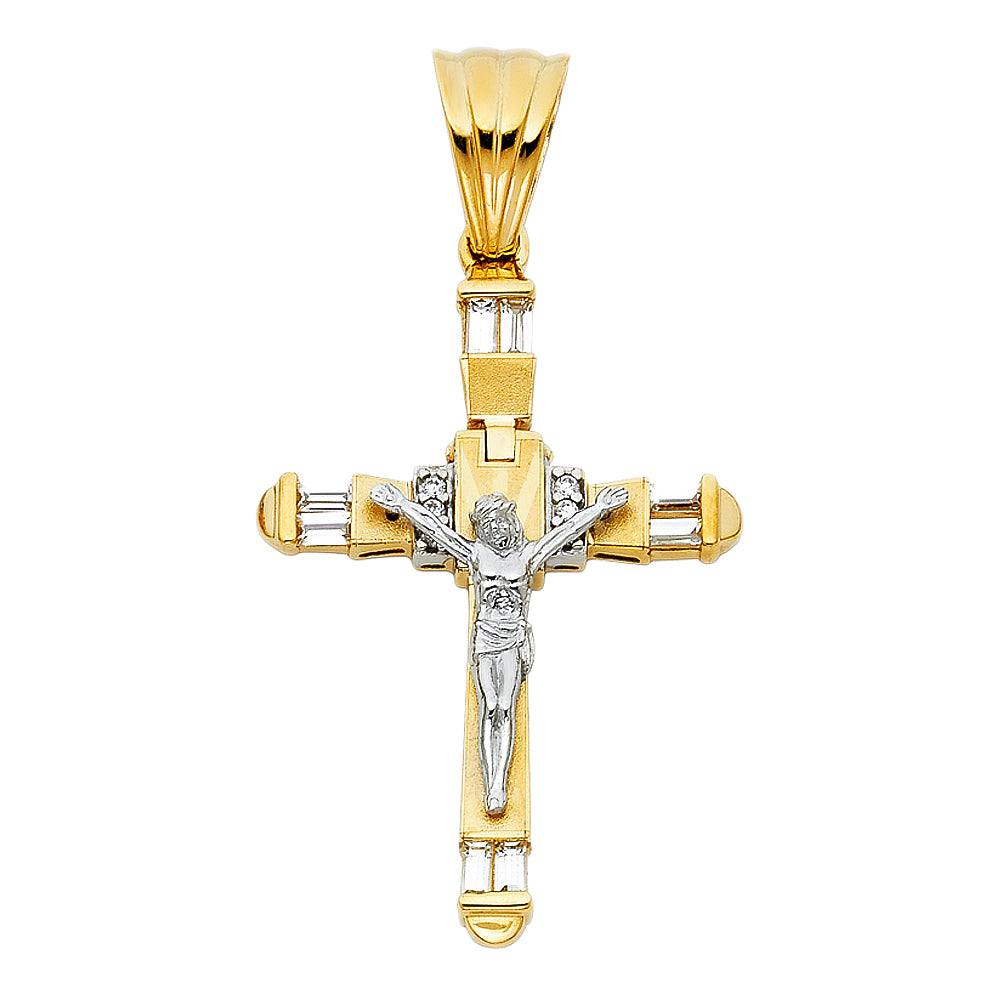 14KT Real Gold Crucifix With White Gold Details