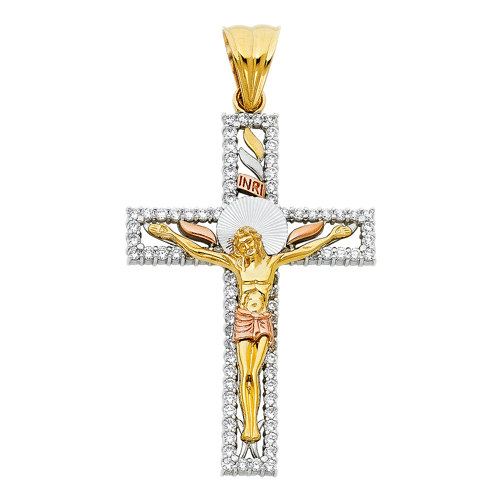 14KT Real Gold Tricolor Crucifix