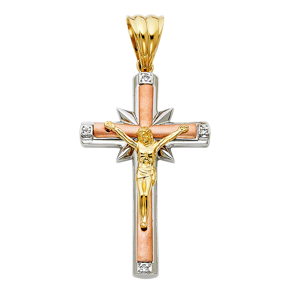 14KT Real Gold Tricolor Crucifix