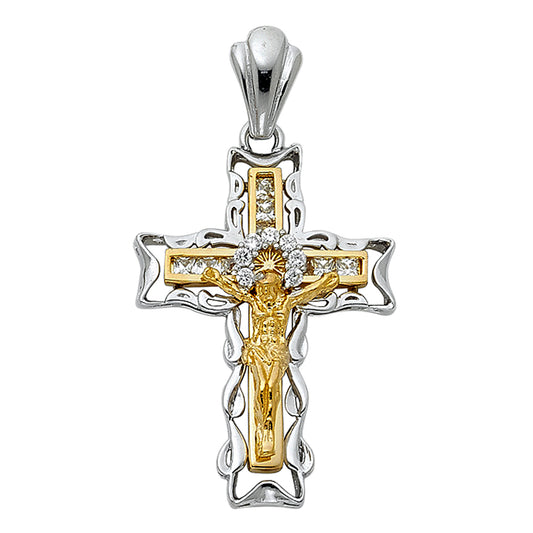 14Kt Real Gold Unisex Crucifix With White Gold