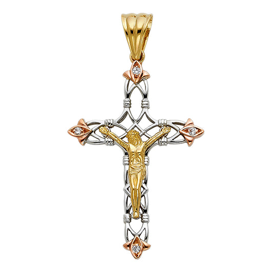 14KT Real Gold Tricolor Crucifix Pendant