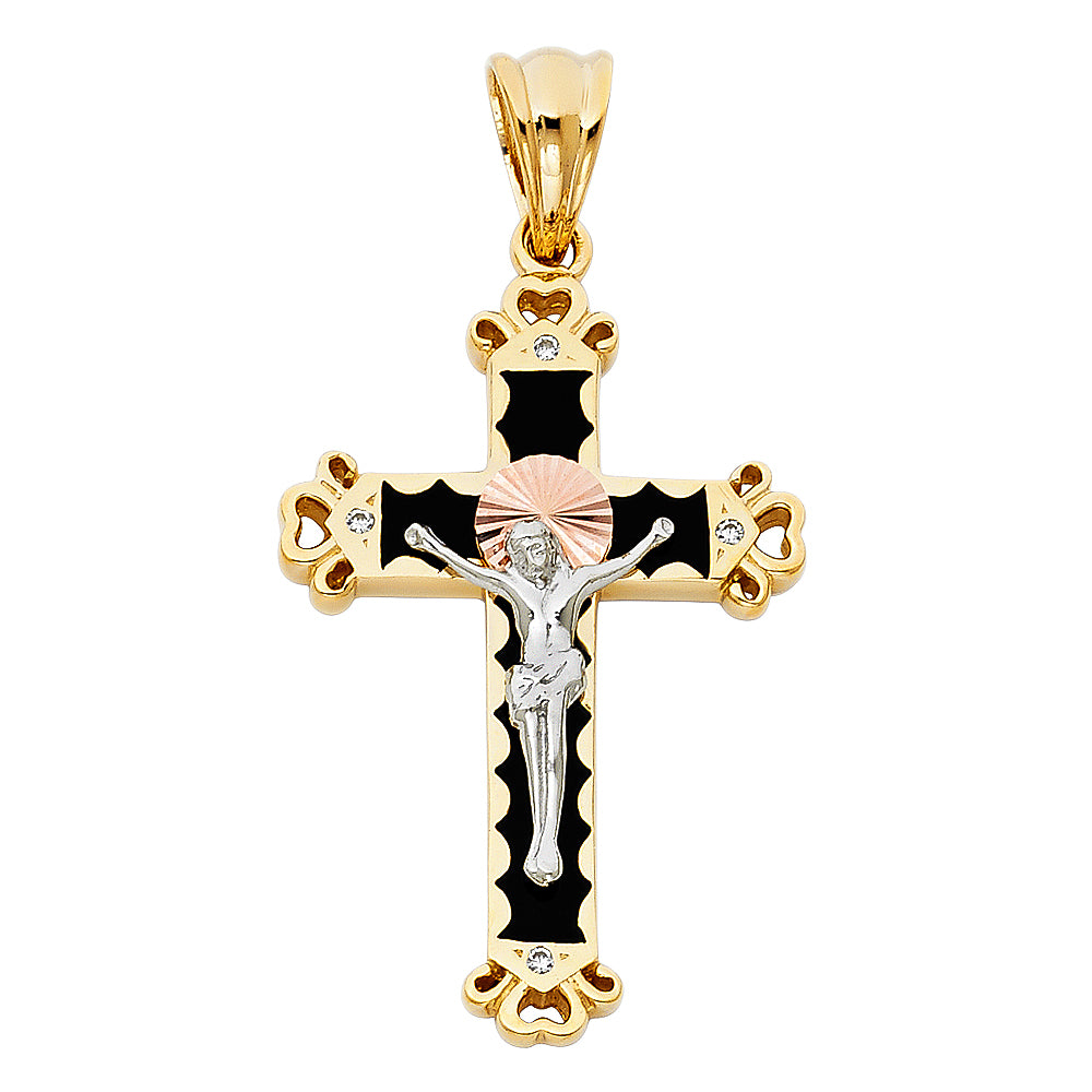 14kt Real Tricolor Gold Crucifix with Enamel