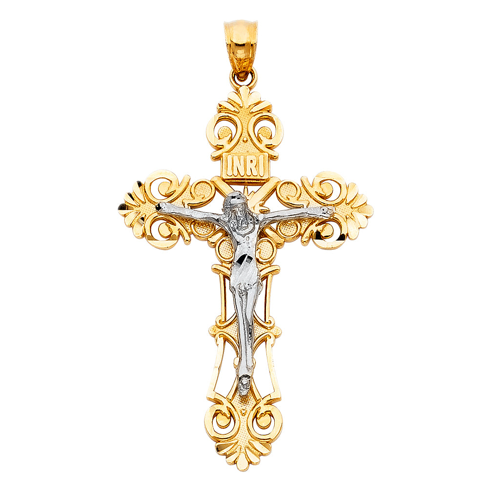 14kt Real Gold Crucifix with White and Yellow Gold