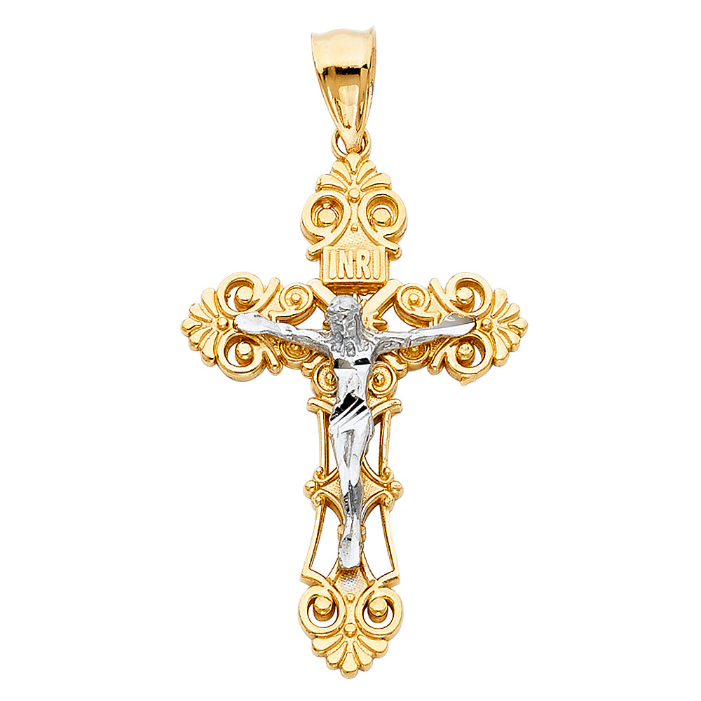 14kt Real Gold Crucifix with White and Yellow Gold