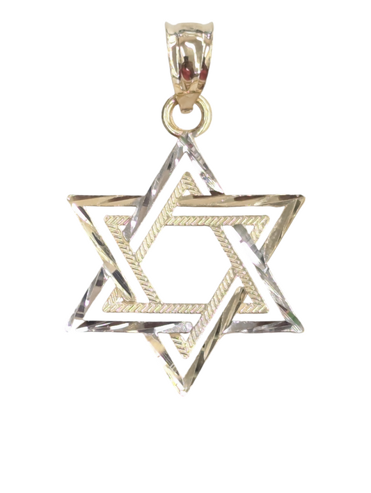 14kt Real Gold Two-tone Star of David Pendant