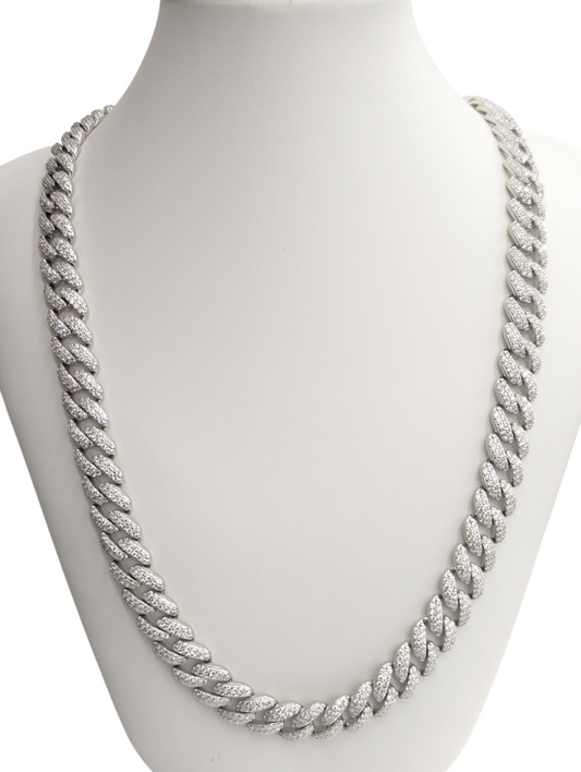 925 Sterling Silver Moissanite Diamond Cuban Link Chain 10 mm 20 Inches