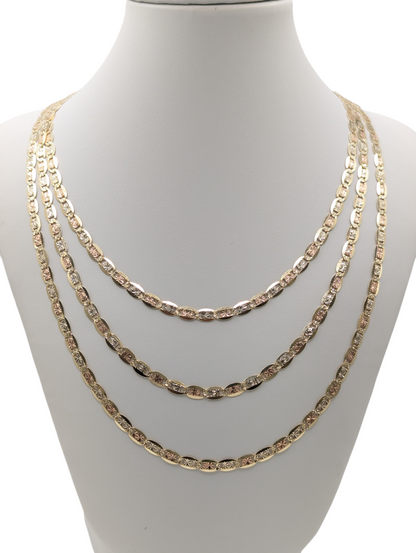 14kt Real Solid Gold Tricolor Valentino chain 4mm