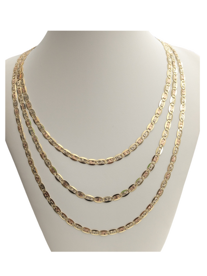 14kt Real Solid Gold Tricolor Valentino chain 4mm