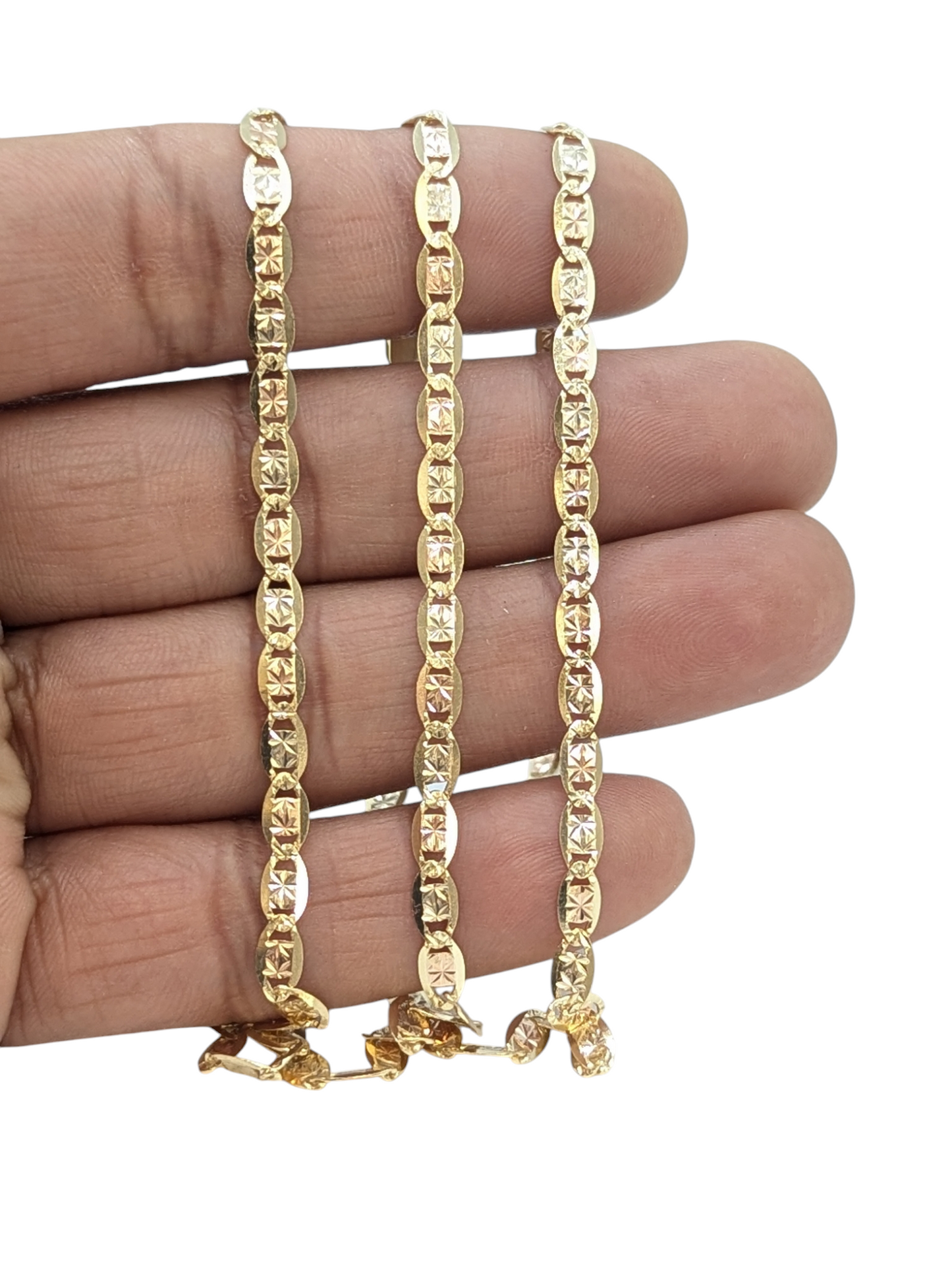 14kt Real Solid Gold Tricolor Valentino chain 4mm