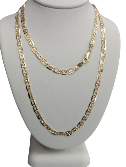 14kt Real Solid Gold Tricolor Valentino chain 4mm