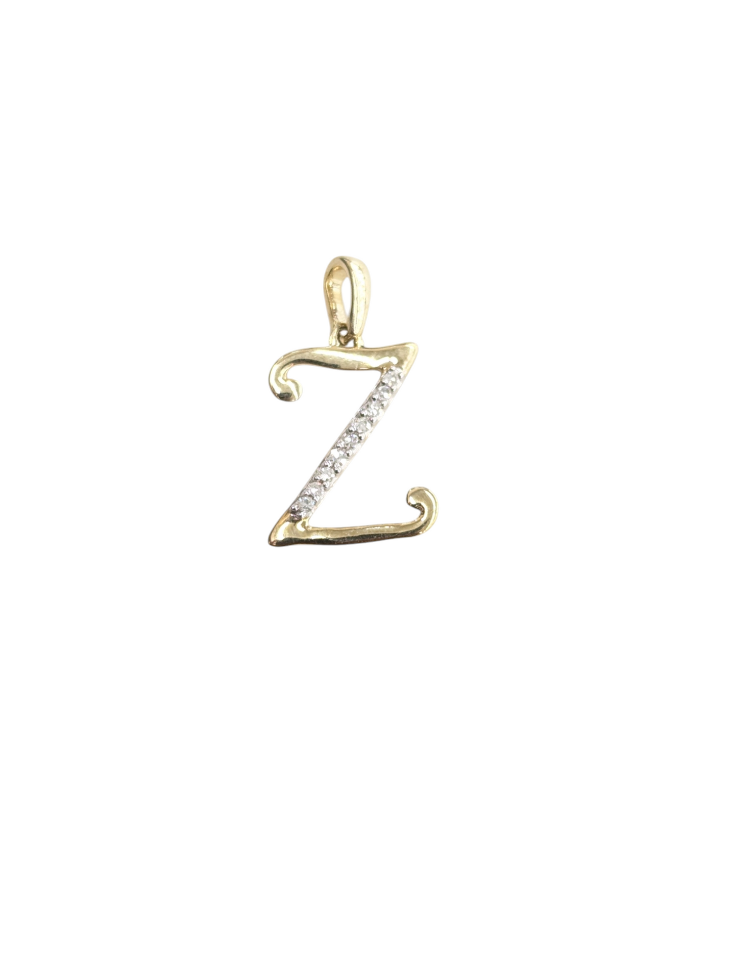 Real Diamond 10kt Yellow Gold Initial A - Z Pendant