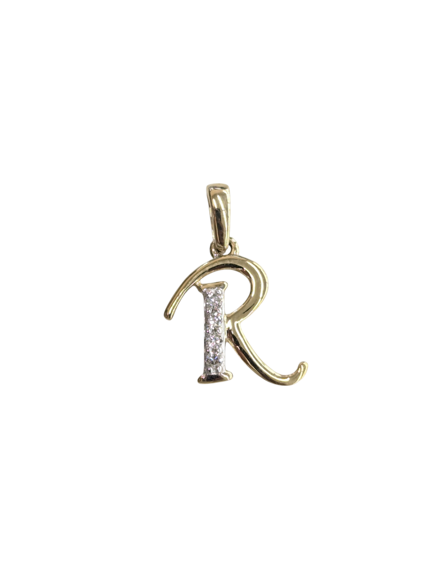 Real Diamond 10kt Yellow Gold Initial A - Z Pendant