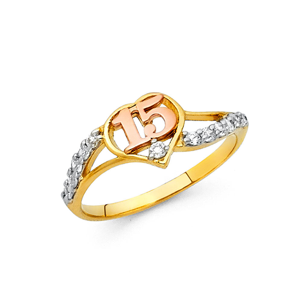 14KT REAL GOLD QUINCE ANOS RING FOR WOMEN
