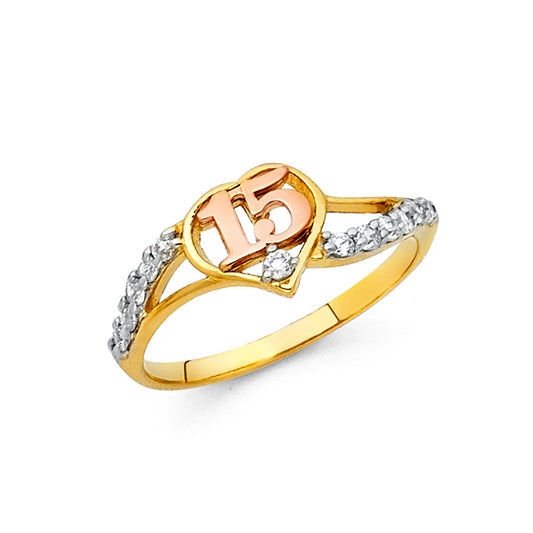14KT REAL GOLD QUINCE ANOS RING FOR WOMEN