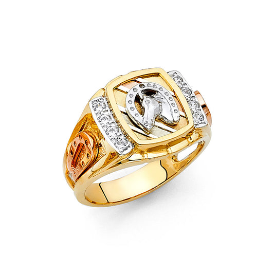 14KT REAL GOLD HORSE HOE RING FOR MEN