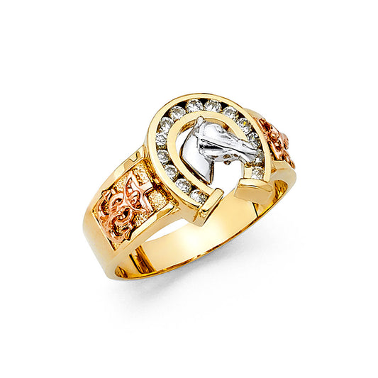 14KT REAL GOLD HORSE HOE RING FOR MEN