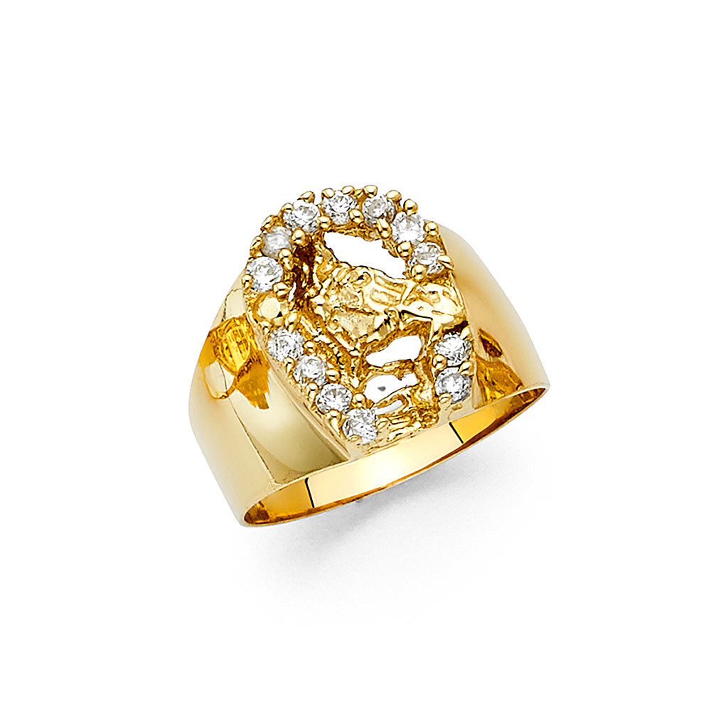 14KT REAL GOLD HORSE HOE RING FOR MEN