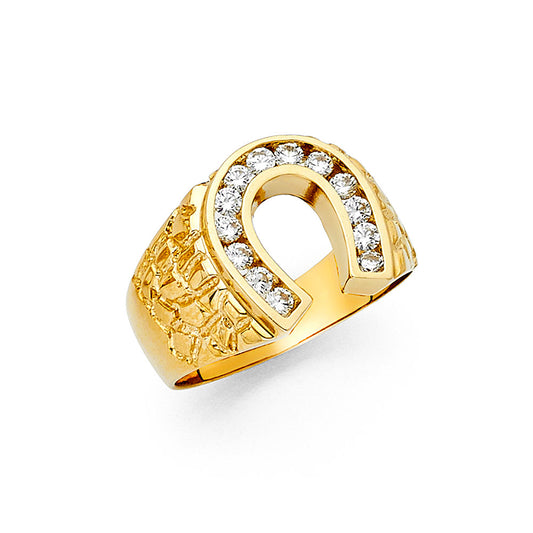 14KT REAL GOLD HORSE HOE RING FOR MEN