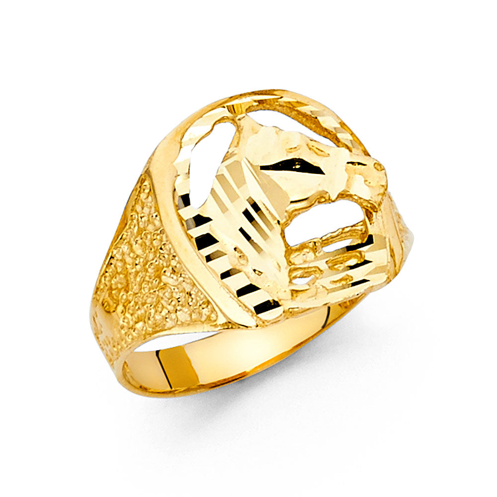 14KT REAL GOLD HORSE HOE RING FOR MEN