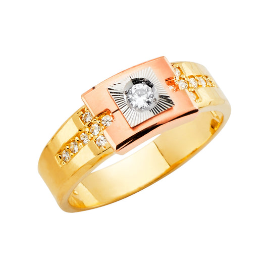 14KT REAL GOLD CZ STONE RING FOR MEN