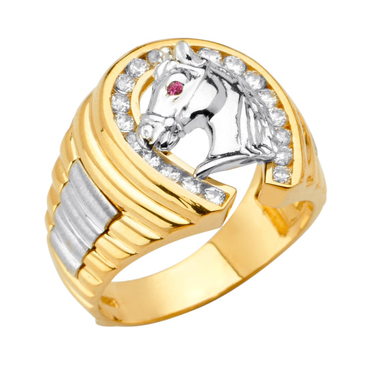 14KT REAL GOLD HORSE HOE RING FOR MEN