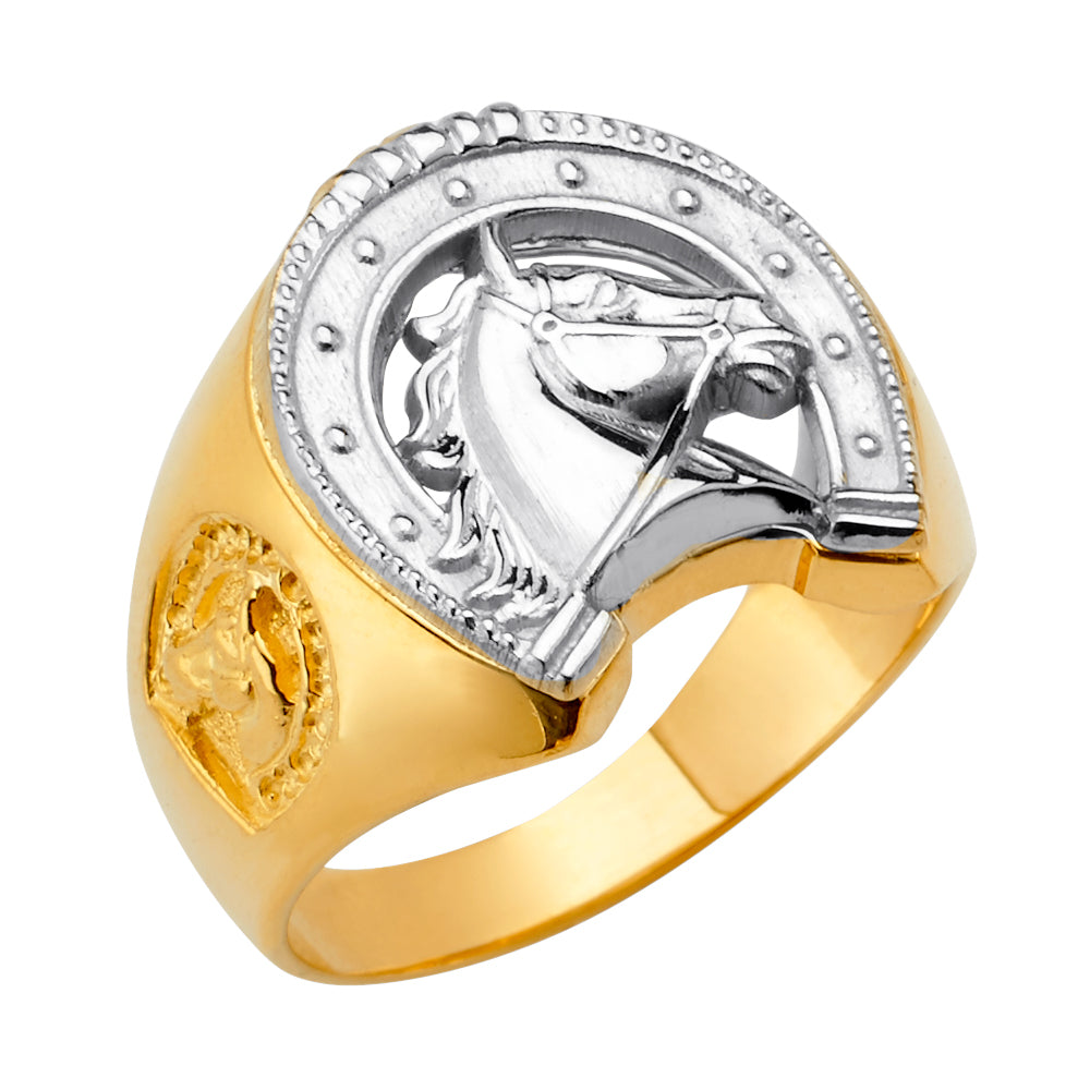 14KT REAL GOLD HORSE HOE RING FOR MEN