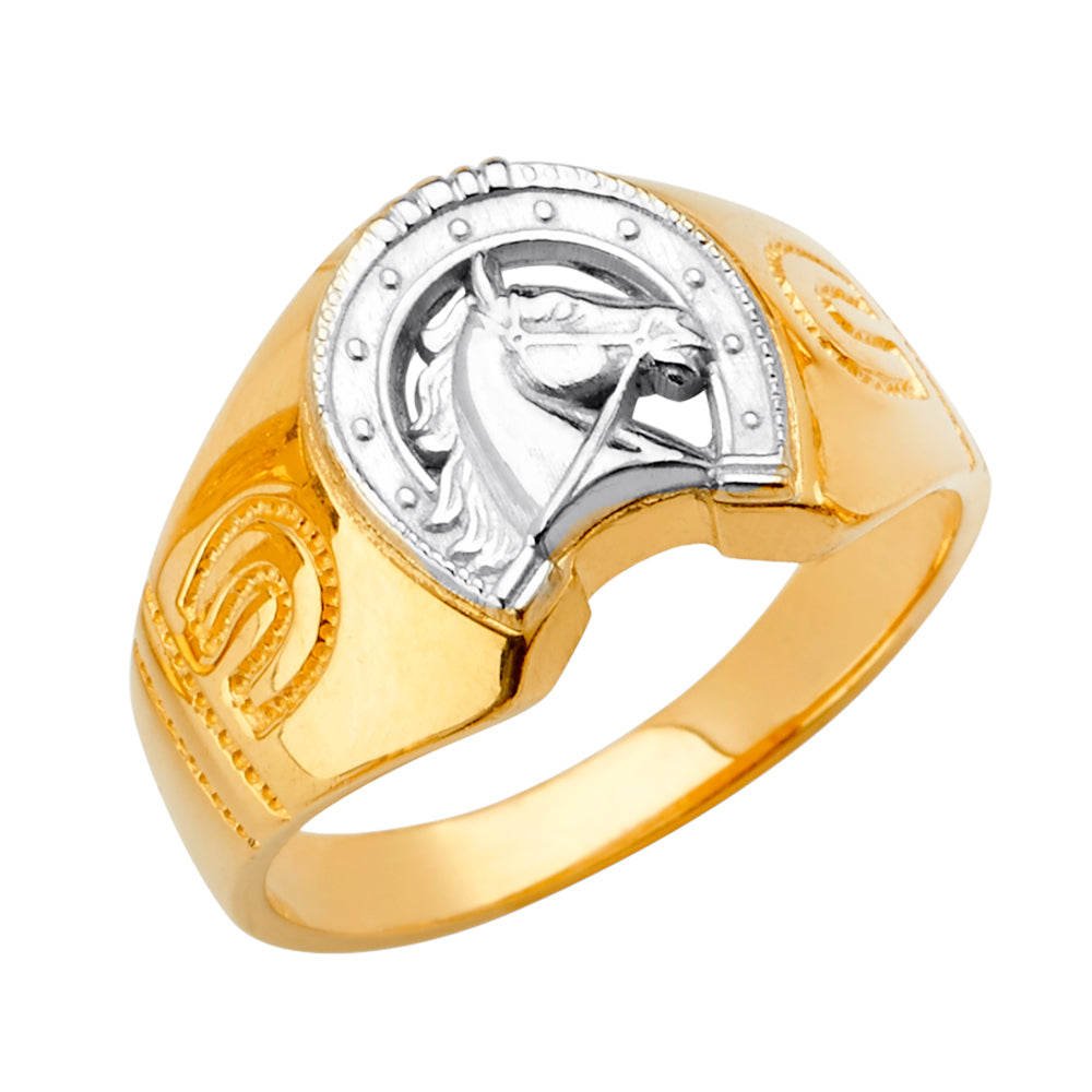 14KT REAL GOLD HORSE HOE RING FOR MEN