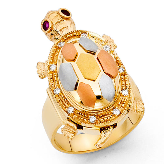 14kt Real Gold Tricolor Turtle Ring