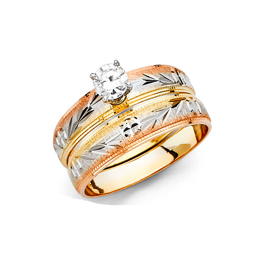14KT REAL GOLD TRICOLOR WEDDING TRIO SET