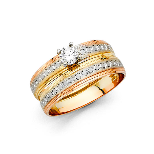 14KT REAL GOLD TRICOLOR WEDDING TRIO SET