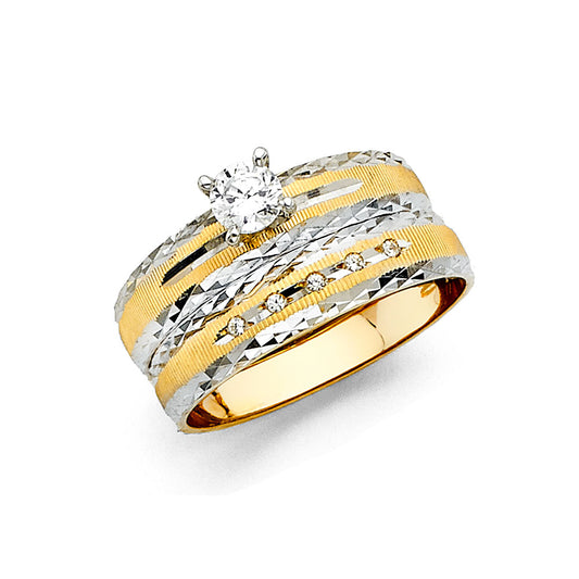 14KT REAL GOLD TWO-TONE WEDDING TRIO SET