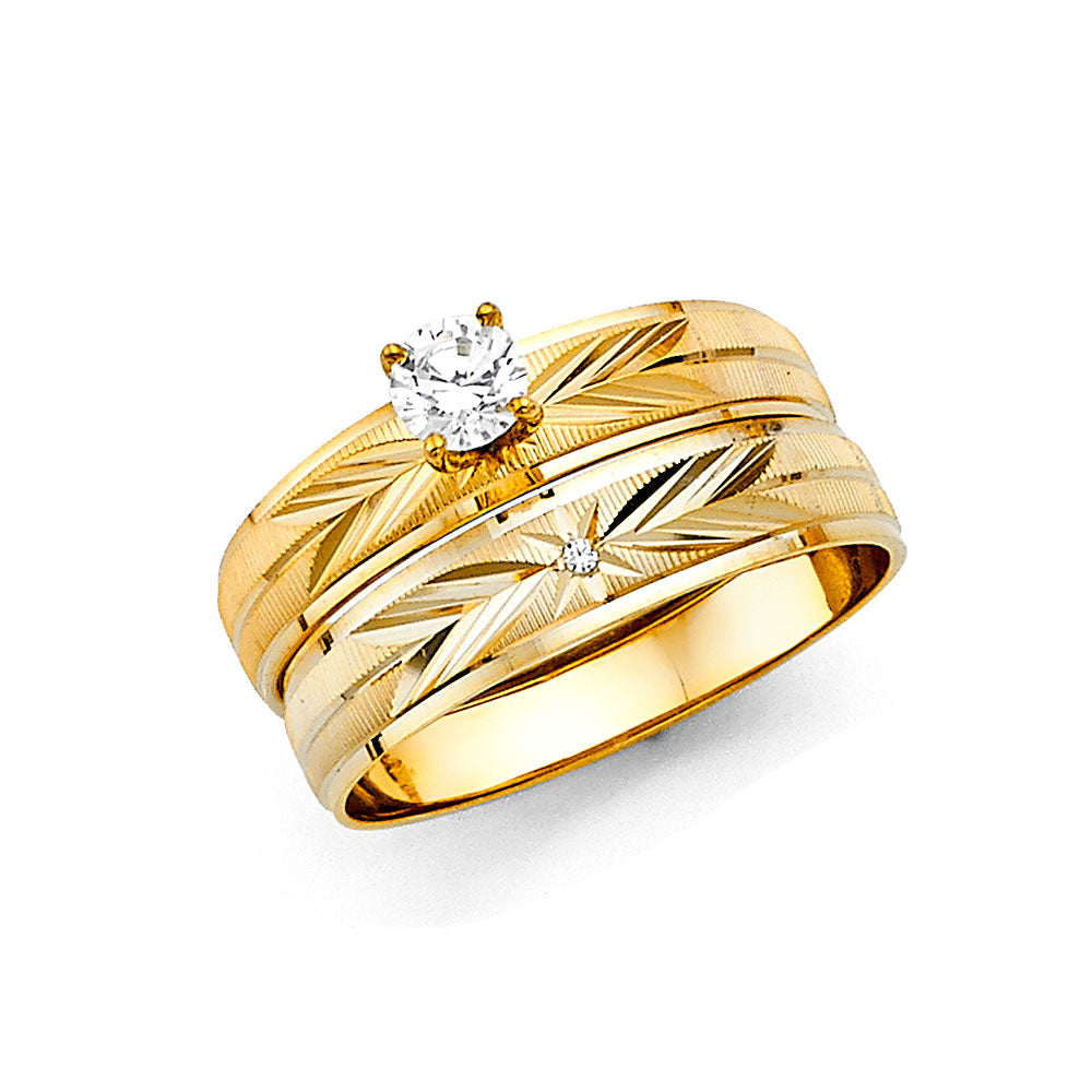 14KT REAL GOLD TRIO WEDDING SET