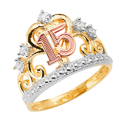 14kt Real Gold Tricolor 15 Anos Ring