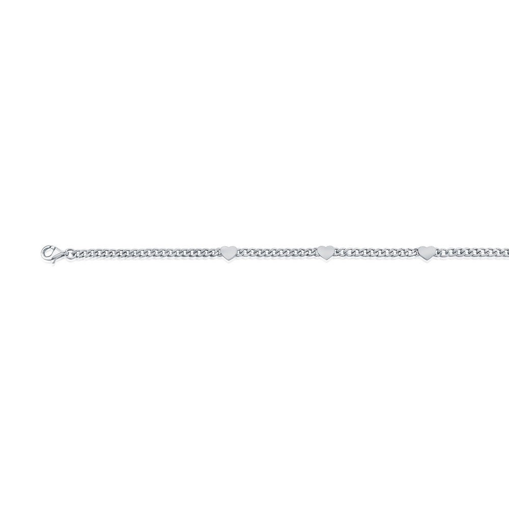 Sterling Silver, Heart Cuban Bracelet