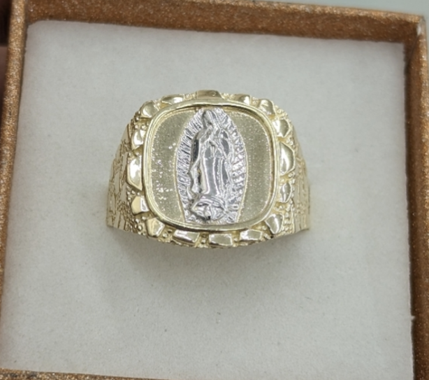 10kt Real Gold Nugget Style Virgin Mary Ring