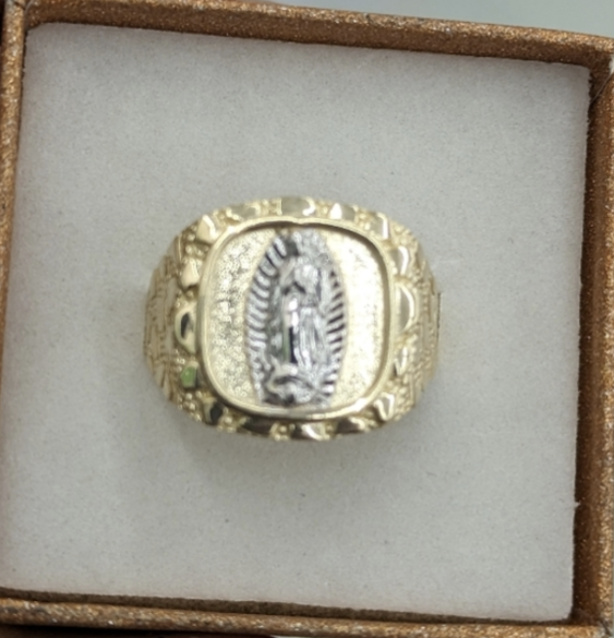 10kt Real Gold Nugget Style Virgin Mary Ring