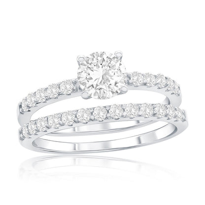 Sterling Silver 6mm Round Solitaire CZ 2-PC Engagement Ring