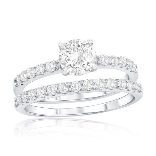 Sterling Silver 6mm Round Solitaire CZ 2-PC Engagement Ring