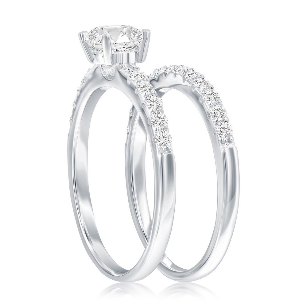 Sterling Silver 6mm Round Solitaire CZ 2-PC Engagement Ring