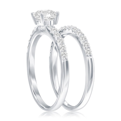 Sterling Silver 6mm Round Solitaire CZ 2-PC Engagement Ring