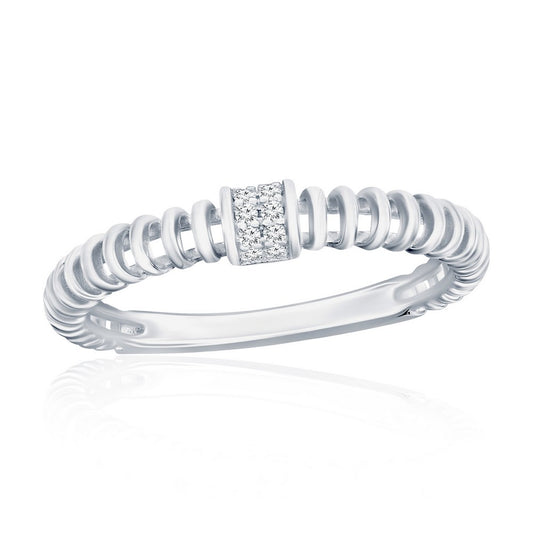 Sterling Silver, Pave CZ Wire Design Ring