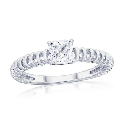 Sterling Silver, Square CZ Wire Design Ring