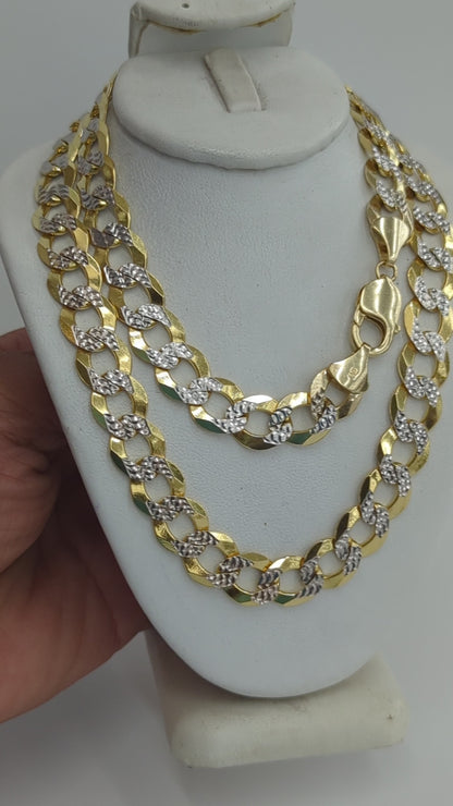 14KT REAL GOLD SOLID CUBAN CURB DIAMOND CUT CHAIN 11.3 MM