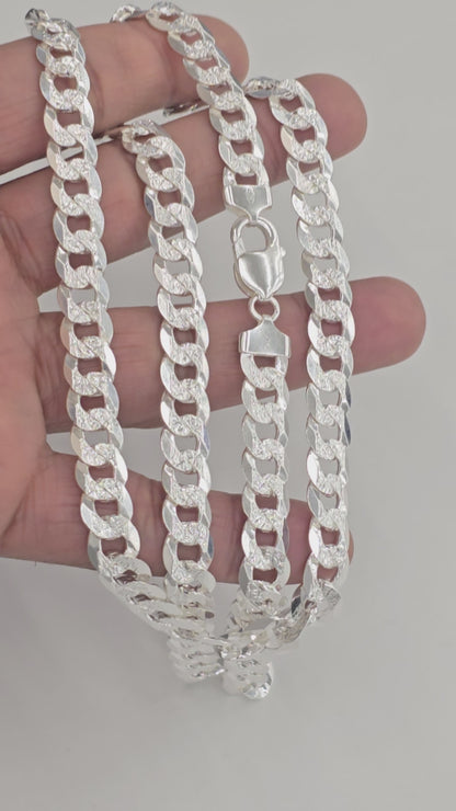 925 STERLING SILVER CUBAN CURB DIAMOND CUT CHAIN 9.2 MM FOR MEN AND WOMEN