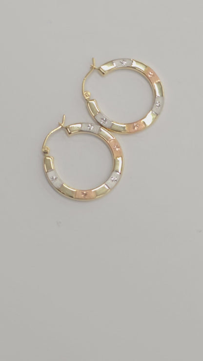 14KT REAL GOLD TRICOLOR HOOP EARRING
