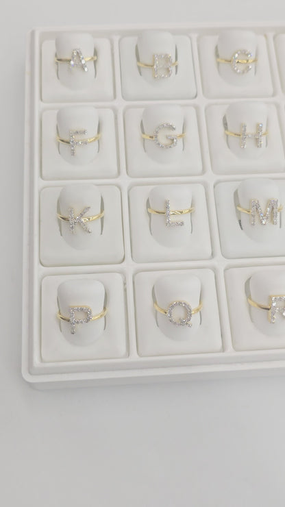 REAL DIAMOND 10KT GOLD INITIAL LETTER A TO Z RING FOR GIRL AND WOMEN