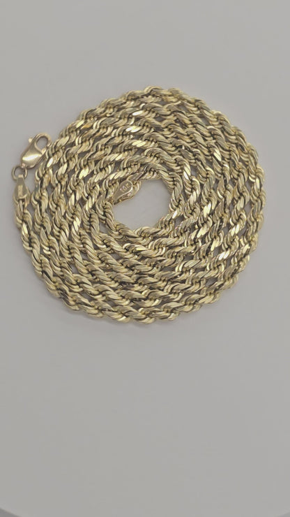 10KT REAL YELLOW GOLD SOLID ROPE CHAIN 4MM FOR MEN AND WOMEN