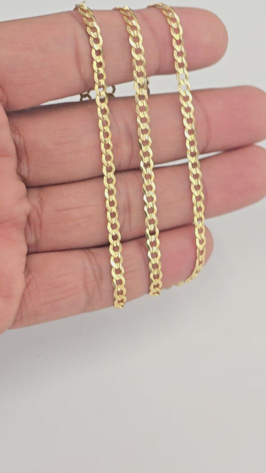 14KT REAL GOLD SOLID CUBAN CURB CHAIN 3.7 mm FOR MEN AND WOMEN