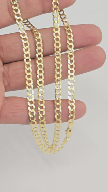 14KT REAL GOLD SOLID CUBAN CURB CHAIN 4.7MM FOR MEN AND WOMEN